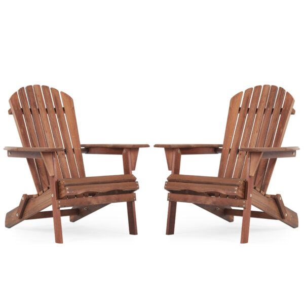 Wooden Outdoor Folding Adirondack Chair (Set of 2) For Garden Lawn - Natural / Light Brown