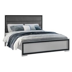 Adelaide - 5 Piece Full Bedroom Set With Upholstered Headboard And LED Lighting - Black / Gray