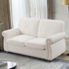 Soft Loveseat, Upholstered 2 Seater Couch, Loose Back Cushions And Turned Legs - Ivory - Image 6