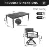 7 Pieces Modern Outdoor Patio Dining Set, Rectangular Dining Table, 6 Swivel Rockers With Sunbrella Cushions - Ember Black - Image 3