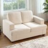 Modern Loveseat, Comfortable 2 Seater Couch With Deep Seating, Loose Back Cushions, Wide Arms - Ivory - Image 8