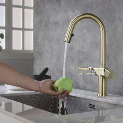 Cincosky - High Arc Pull Down Kitchen Faucet Single Hole Stainless Steel Sink Faucet - Brushed Gold
