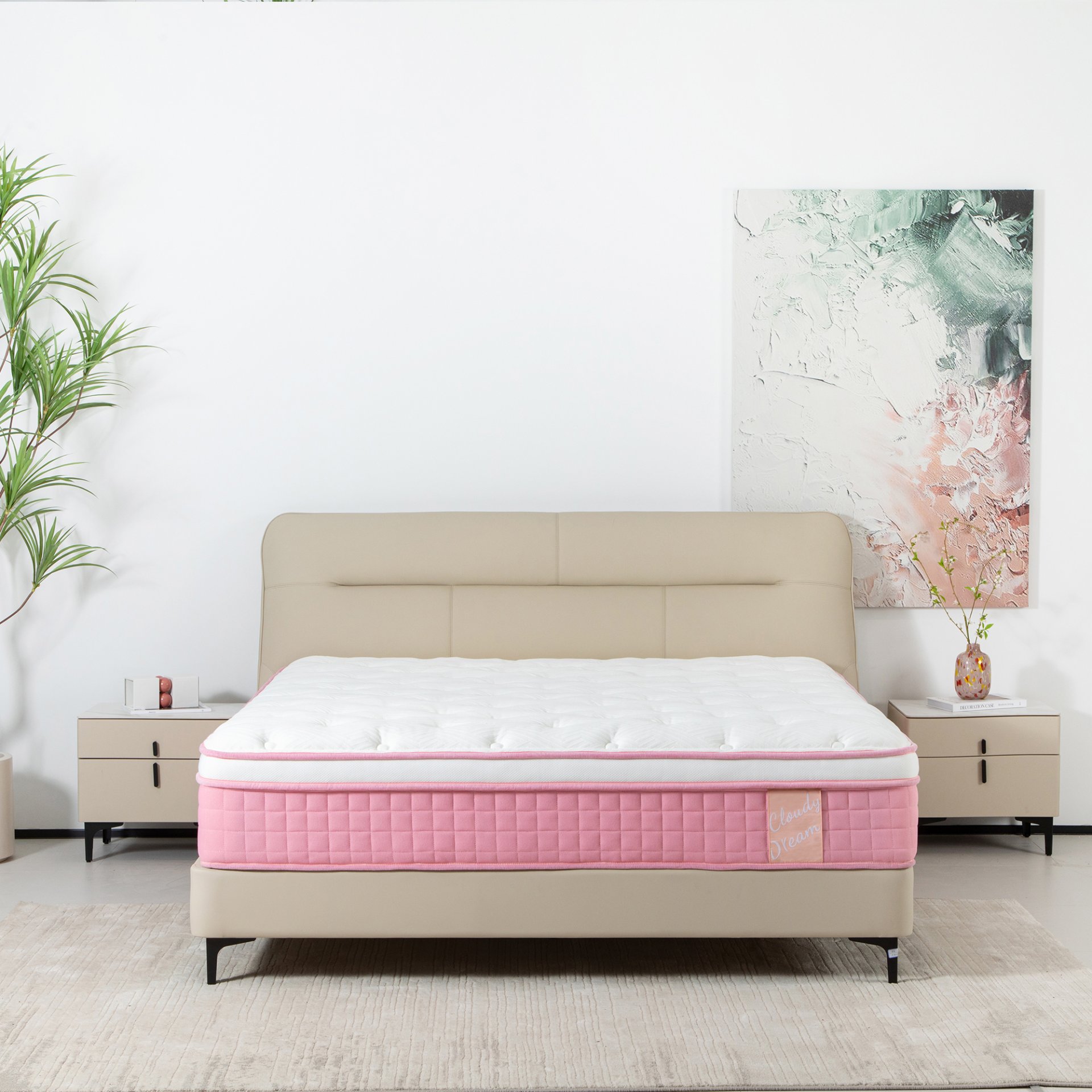 12" Full Size Hybrid Mattress 7 Zoned Individual Pocket Spring Memory Foam Cool Knitted Cover - Pink - Image 8