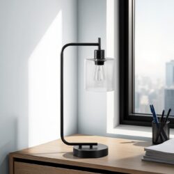 Lighting, Table Lamp, USB Port Included, Glass Shade, Modern - Black