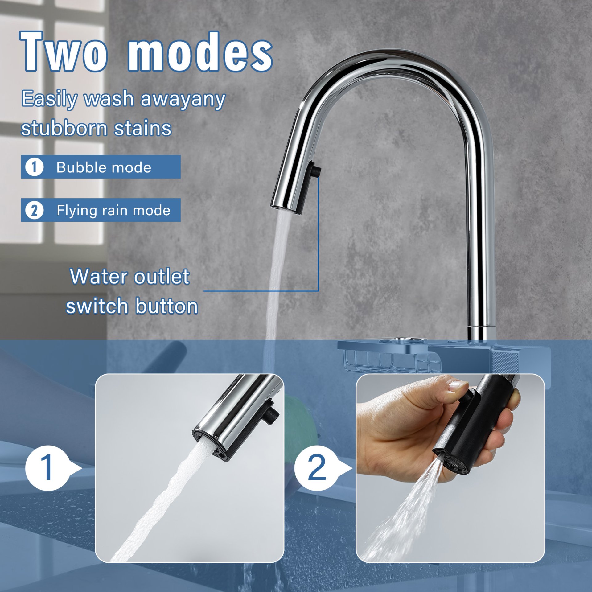 Cincosky - High Arc Pull Down Kitchen Faucet With Dual Function Sprayer, Chrome Stainless Steel, Single Hole - Chrome - Image 4