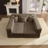 Oversized Upholstered Sectional Sofa Couch Set, Modular L Shaped Floor Sofa Set With 6 Pillows For Living Rooms - Brown - Image 9