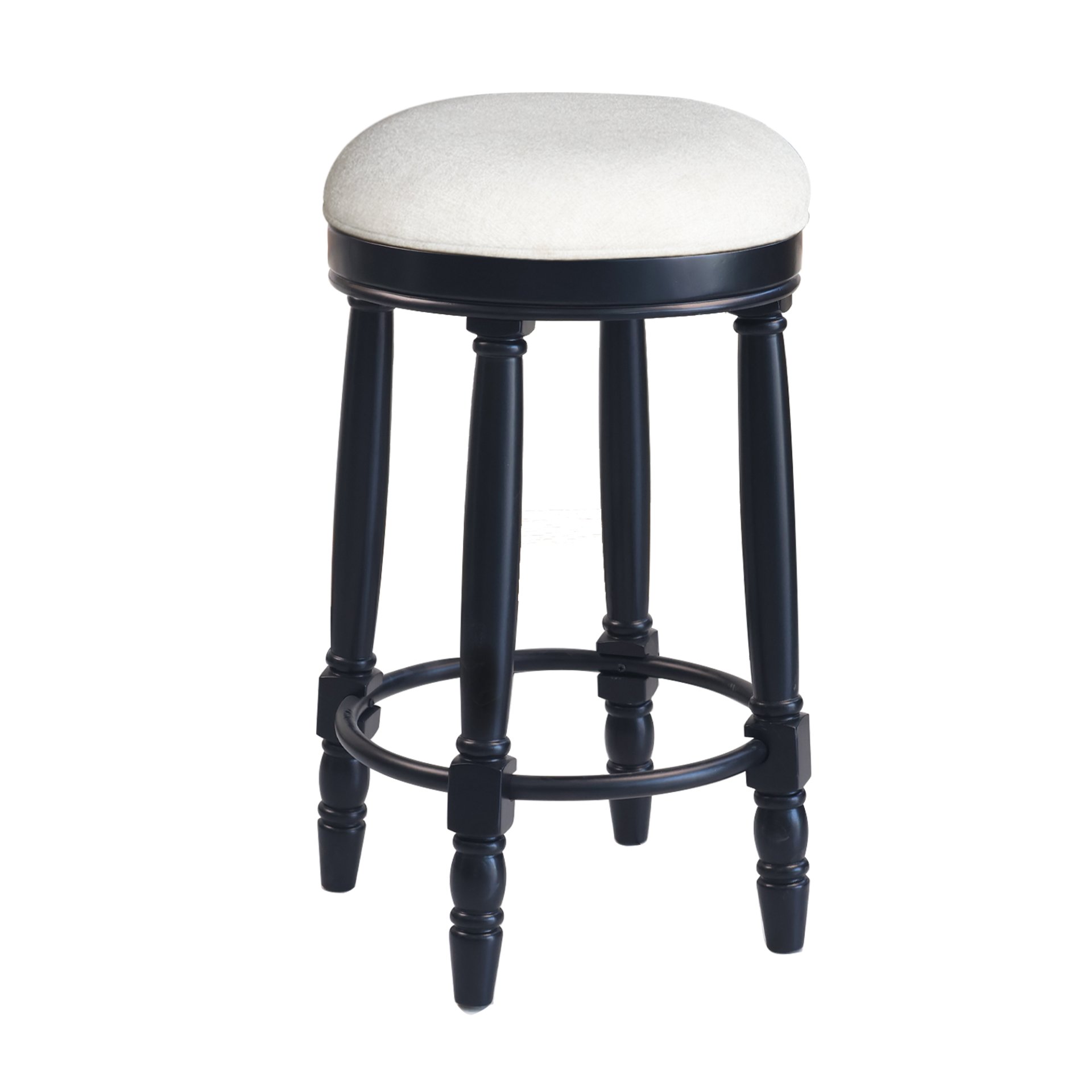 360° Swivel Wooden Barstools, 26" Counter Height (Set of 2) With Fabric Upholstered Seat - Black - Image 4