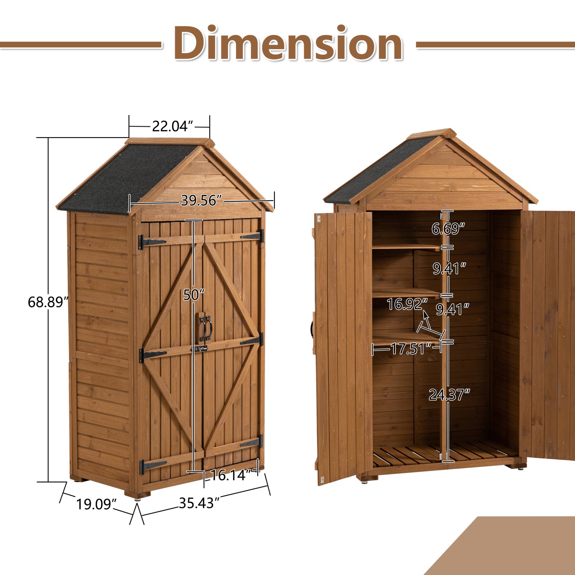 Outdoor Storage Cabinet, Garden Wood Tool Shed, Outside Wooden Shed Closet With Shelves And Latch For Yard - Light Brown - Image 3