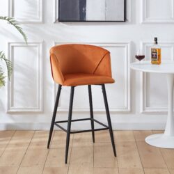 Counter Height Bar Stool, Metal Legs, Velvet Upholstered For Pub, Restaurant, Kitchen Island (Set of 2) - Black / Brown