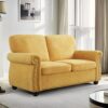 Soft Loveseat, Upholstered 2 Seater Couch, Loose Back Cushions And Turned Legs - Mustard Yellow - Image 6