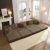 Oversized Upholstered Sectional Sofa Couch Set, Modular L Shaped Floor Sofa Set With 6 Pillows For Living Rooms - Brown - Image 10