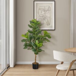 47" Tall, Artificial Plant, Fiddle Tree, Indoor, Faux, Fake, Floor, Greenery, Potted, Real Touch, Decorative - Green / Black