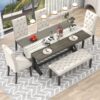 Farmhouse Dining Table Set 6 Piece Wood Table, Upholstered Chairs & Bench - Gray - Image 4