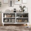 Elegant Sideboard With Sophisticated Wavy Pattern Doors And Arched Groove Design In A Stylish 4 Door Layout, Adjustable For Study, Entryway And Living Room - White - Image 6