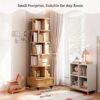 6 Tier Rotating Bookshelf With Wheels And Drawer, 360° Spinning Design, Space Saving Storage, For Home And Office - Wood - Image 11