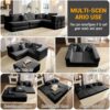 Oversized Upholstered Sectional Sofa Couch Set, Modular L Shaped Floor Sofa Set With 6 Pillows For Living Rooms - Black - Image 20