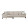 Upholstered 3 Seater Curved Sofa With Printed Pillows Chenille - Beige - Image 10