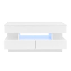 Lift Top Coffee Table With 2 Drawers, Multi Functional Lift Top Coffee Table With High Gloss Finish For Living Room - White