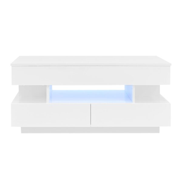 Lift Top Coffee Table With 2 Drawers, Multi Functional Lift Top Coffee Table With High Gloss Finish For Living Room - White
