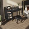Modern Makeup Vanity Desk With Drawers Cabinet & Charging Port Engineered Wood Space Saving Design For Small Places - Black - Image 4