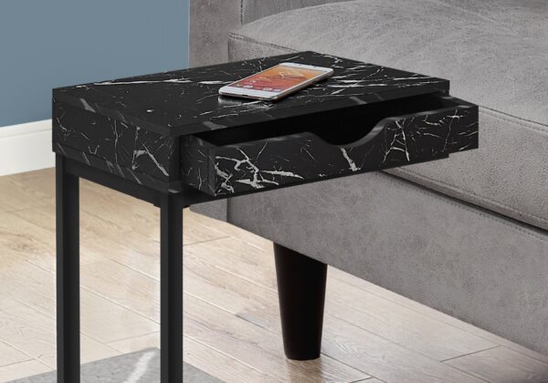 Accent Table, C - Shaped Marble Look Contemporary & Modern - Black