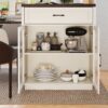 Extendable Kitchen Island With Slide Out Table And Storage Racks For 2 - 6 Person, Power Outlet, Bar, Prep Station - Creamy White / Walnut - Image 22