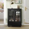 Buffet Cabinet With Double Glass Doors And Drawer, Storage Sideboard - Black - Image 24