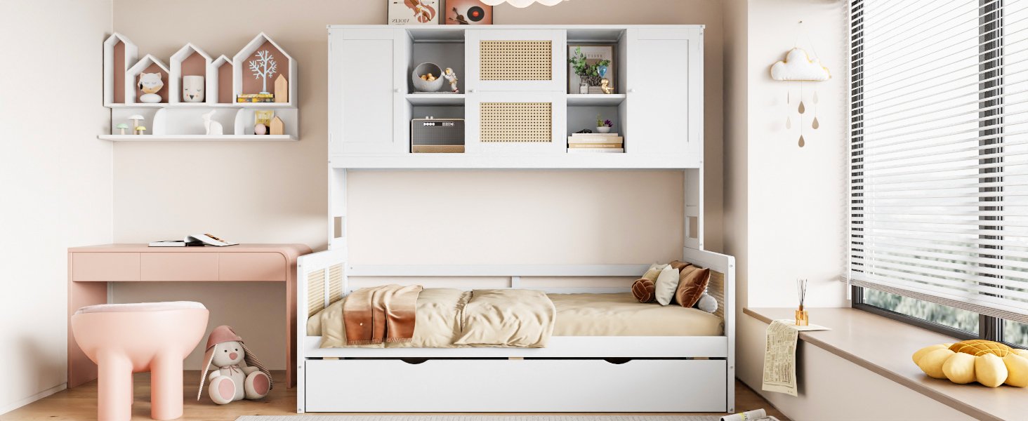 Twin Size Wooden Daybed & Twin Size Trundle, And All In One Cabinet And Shelf - White - Image 6