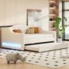 Full Long Size Daybed With LED Belt And Trundle - Beige - Image 4