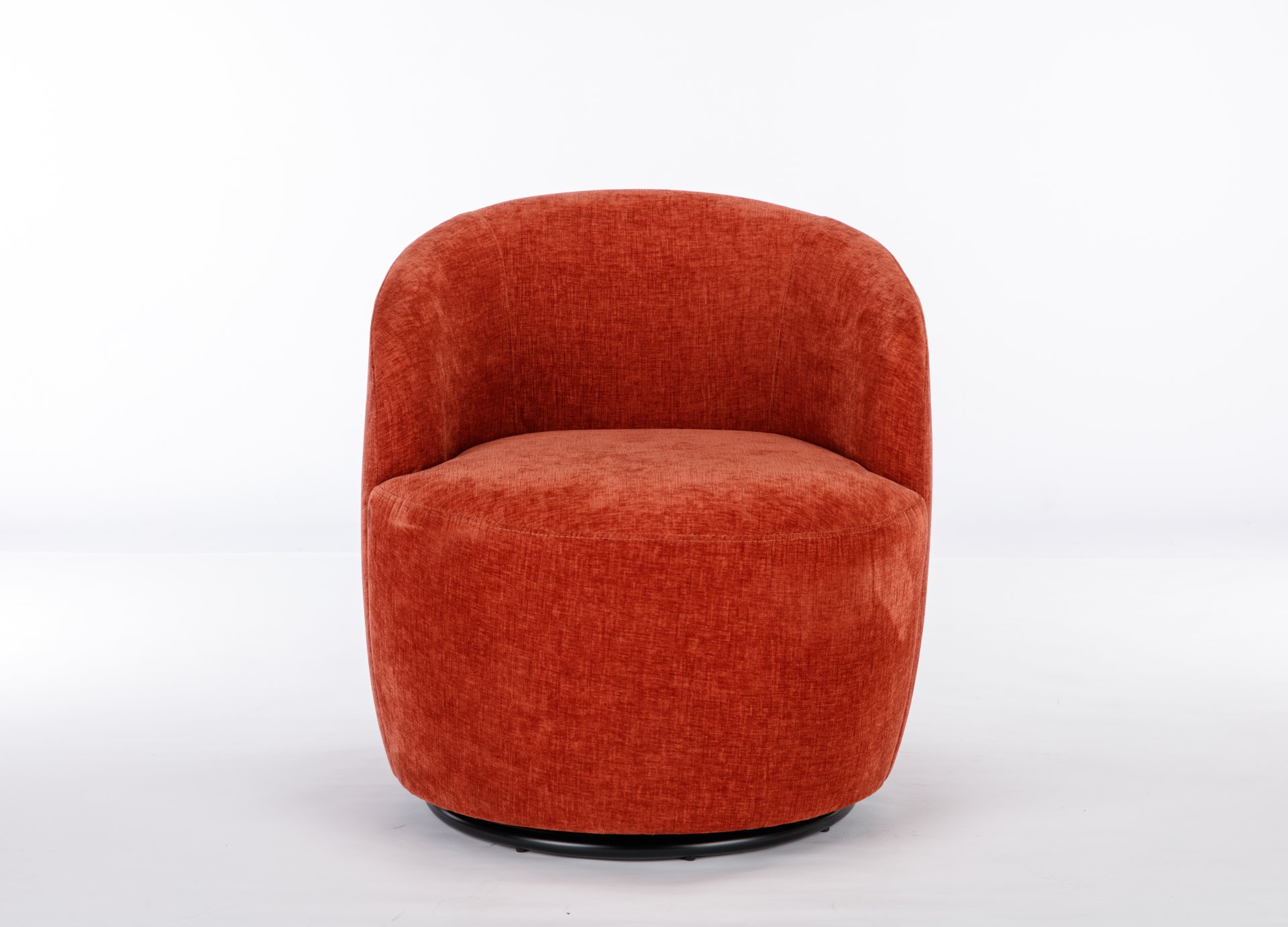 Chenille Fabric Swivel Accent Armchair Barrel Chair With Black Powder Coating Metal Ring - Orange - Image 20