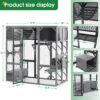 Outdoor Wooden Cat House Catio Enclosure With Super Large Enter Door Cat Kennel With Bouncy Bridge, Platforms And Small Houses Walk In Kitten Cage With Sunshine Board - Dark Gray - Image 3