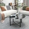 Round Whole Coffee Table, Clear Coffee Table,Modern Side Center Tables For Living Room, Living Room Furniture - Black - Image 2