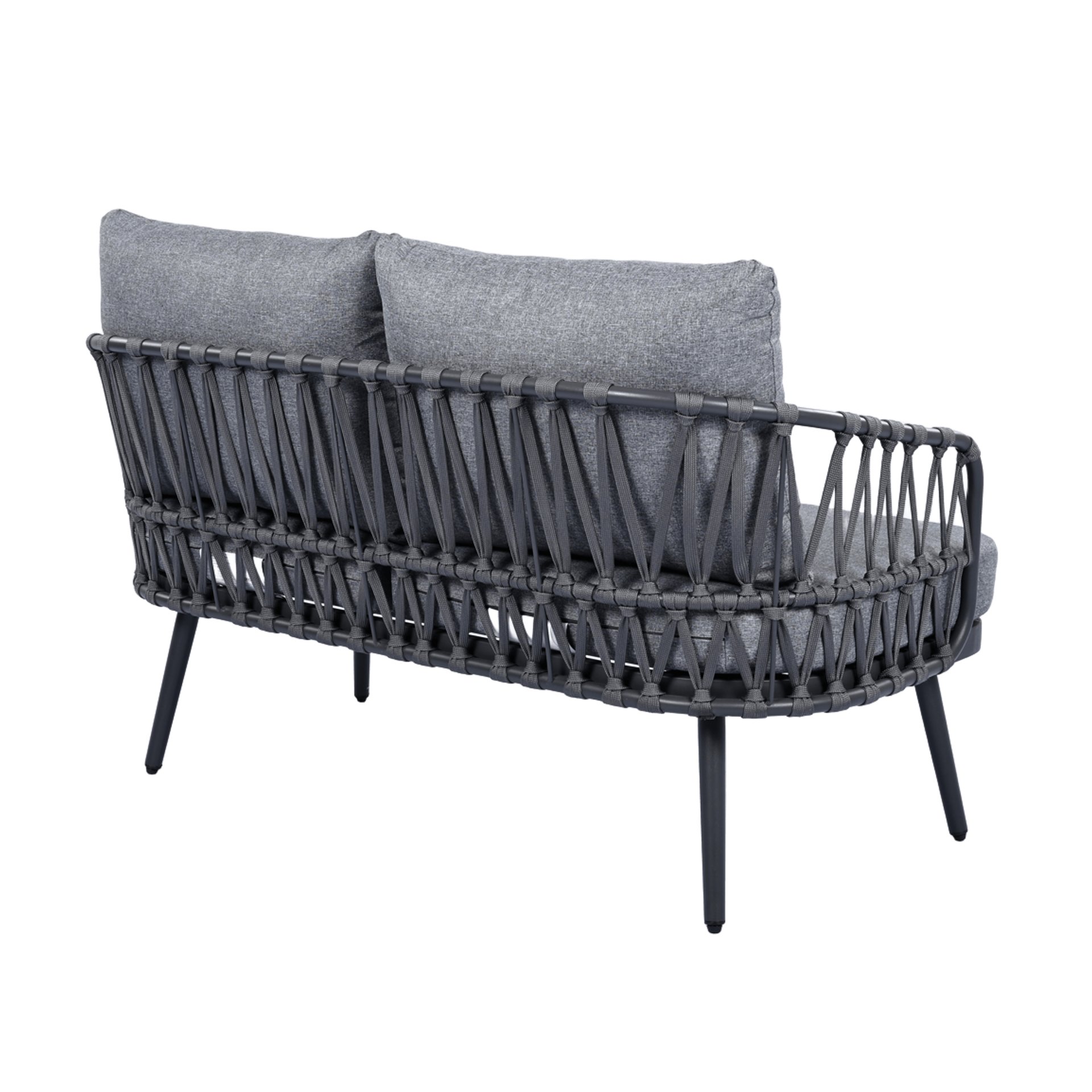 4 Piece Outdoor Patio Furniture Set, Metal Chairs With Woven Rope U Shaped Backrest, Outdoor Conversation Set With Thick Cushions And Coffee Table For Garden, Poolside, Balcony - Black / Gray - Image 14