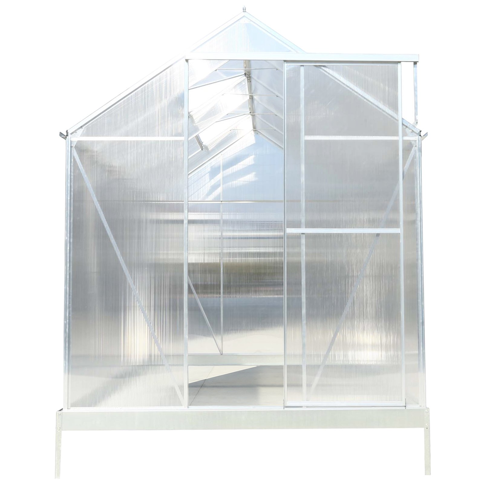 6.3'x10.2'x7' Polycarbonate Greenhouse, Heavy Duty Outdoor Aluminum Walk-In Green House Kit With Rain Gutter, Vent And Door For Backyard Garden - Aluminium - Image 11