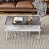 Rectangle Coffee Table With Tempered Glass Top And White Legs, Modern Table For Living Room - Gray - Image 5