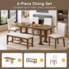 Topmax - 6 Piece Farmhouse Extendable Dining Table Set Trestle Kitchen Table Set With Removable Leaf And Upholstered Dining Chair And Bench For Dining Room - Dark Brown - Image 9