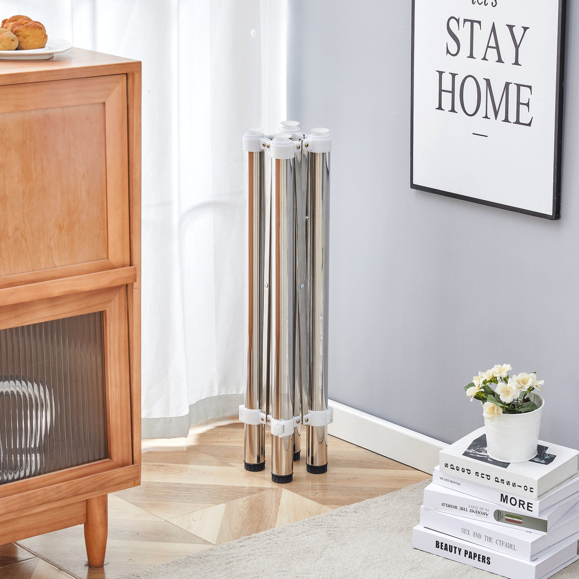 Simple Silver Stainless Steel Folding Table Frame Multifunctional Space Saving Design.Separate Folding Table Legs That Can Be Paired With Various Sizes And Styles Of Tabletops - Silver - Image 4