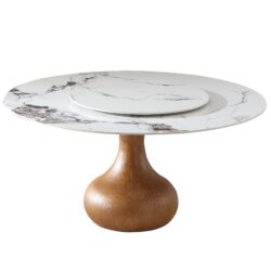 Round Dining Table 53" With Lazy Susan - Walnut / White