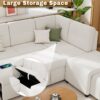 Sectional Sofa Pull Out Sofa Bed L - Shaped Sofa With Movable Ottoman And Stool, Large Storage Space, A Cup Holder, And 2 USB Ports For Living Room - Creamy White - Image 6