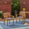 Outdoor Dining Chair With Slat Back And Acacia Wood Frame (Set of 2) - Gray / Teak - Image 2
