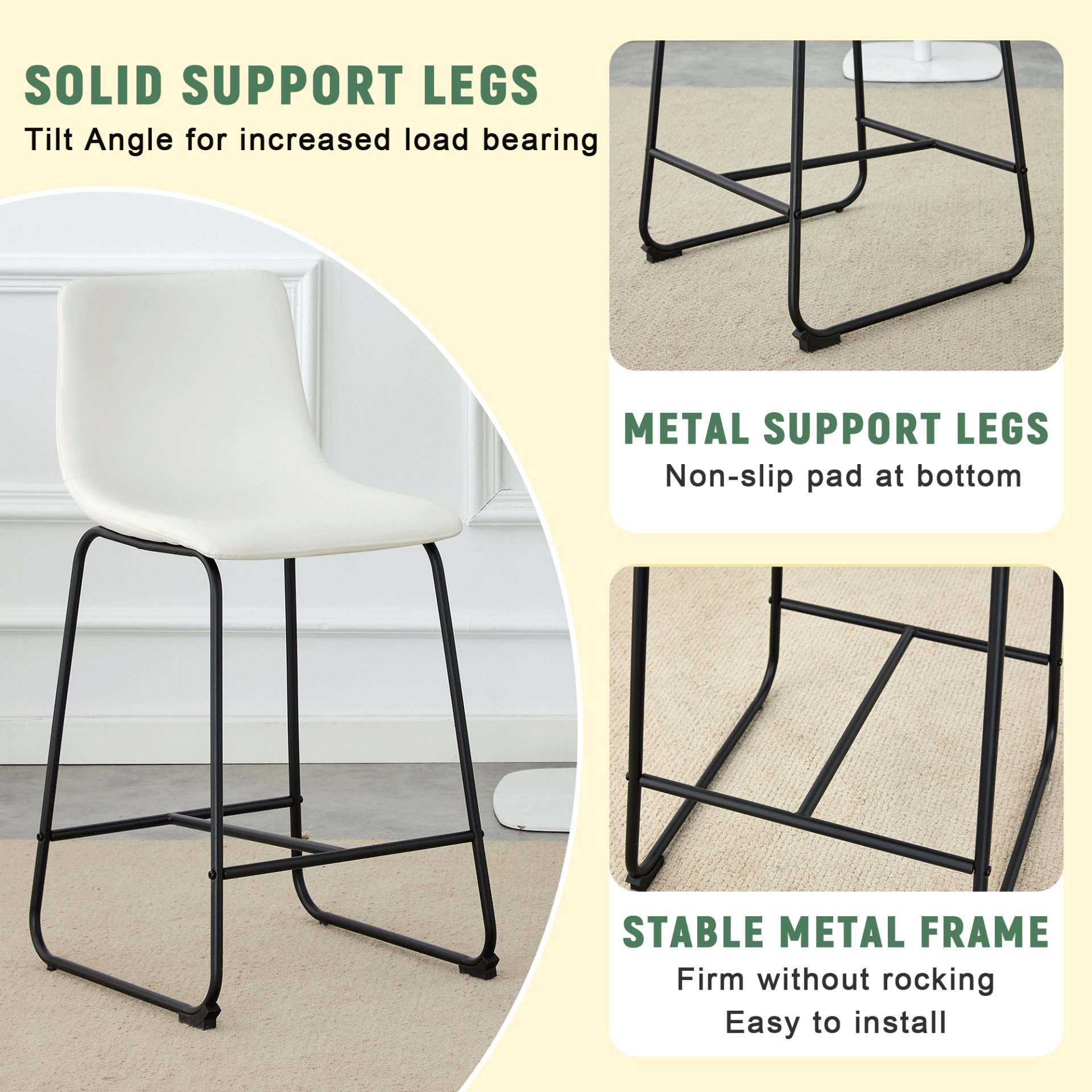 (Set of 2) Modern Minimalist Style Material Bar Stools, Suitable For Kitchen, Bar And Modern Home Design - White - Image 10