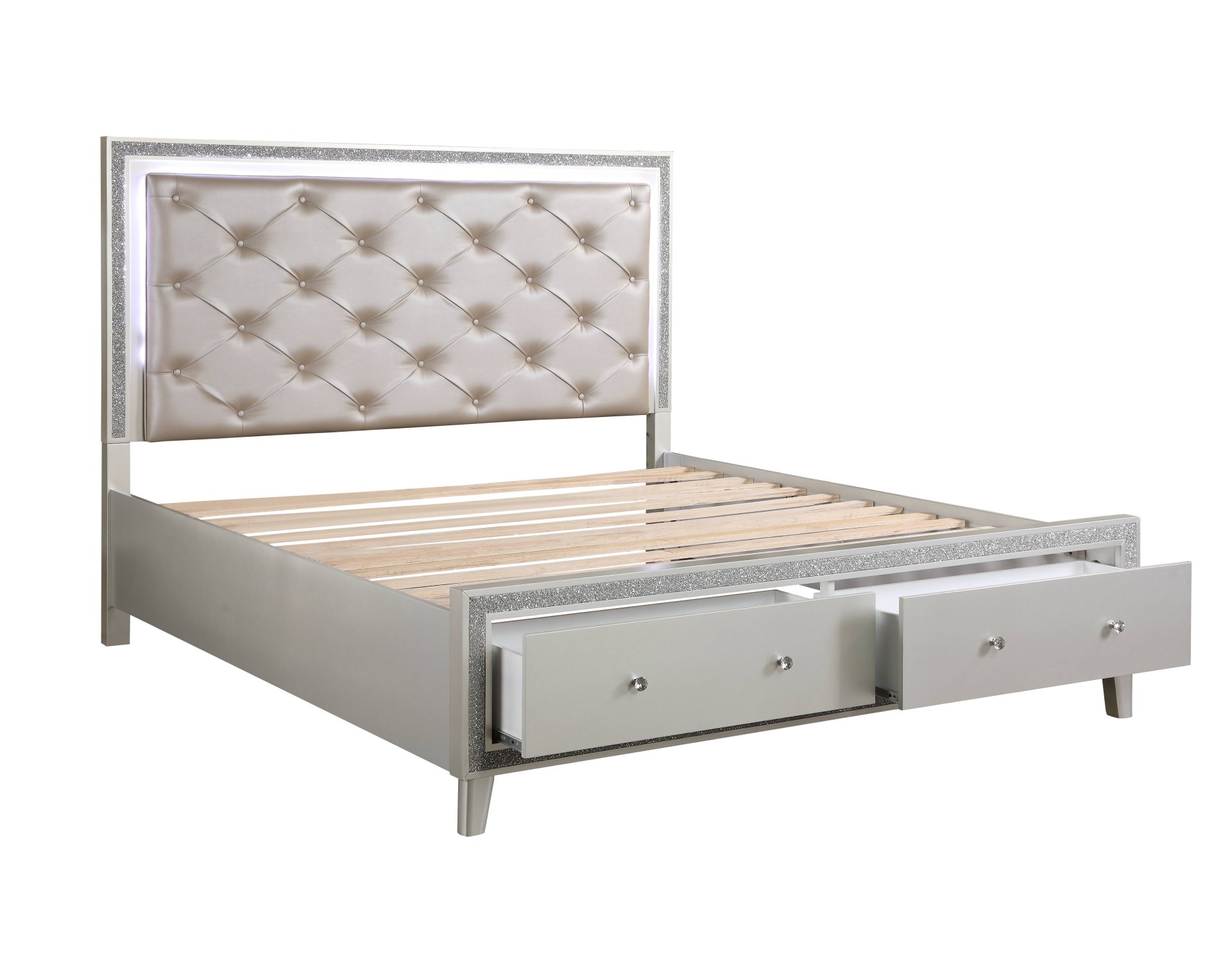 Sliverfluff - California King Bed With LED & Storages - Champagne - Image 6
