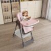 Adjustable Baby High Chair 0 - 6 Years, Portable Infant Feeding Seat With Safety Belt, Silent Lockable Wheels - Pink - Image 8