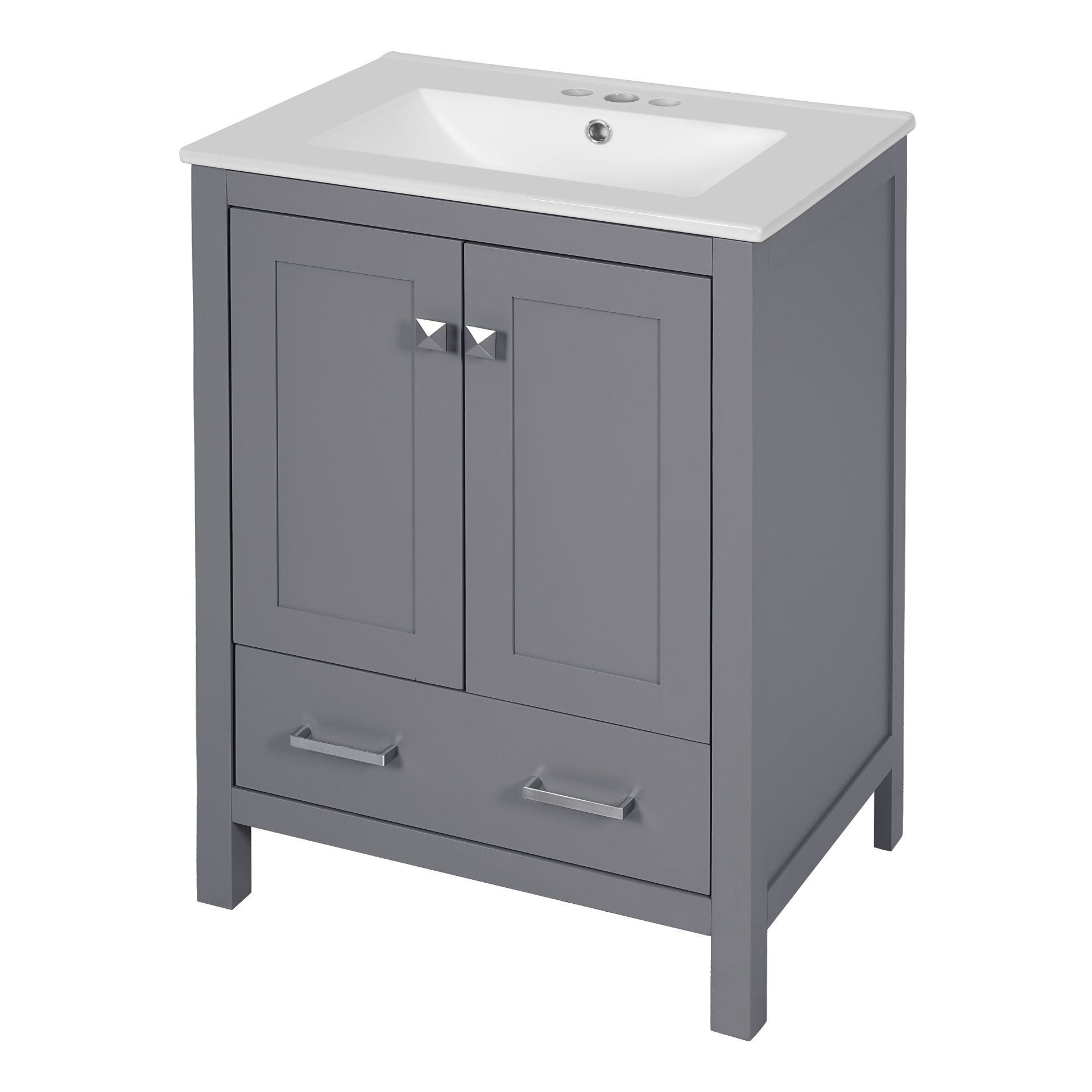 24" Bathroom Vanity With Integrated Undermount Sink, 2 Doors 1 Drawer, Soft Close Hinges, - Gray - Image 13