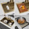 33" Drop In Kitchen Sink With Workstation Ledges 16 Gauge T304 Single Bowl Sink - Gold - Image 7