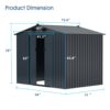 Outdoor Storage Shed, 8' x 6' Galvanized Steel Garden Shed With 4 Vents & Double Sliding Door, Utility Tool Shed Storage House For Backyard, Patio, Lawn - Dark Gray - Image 5