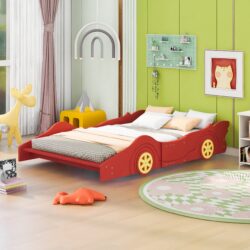 Full Size Race Car Shaped Platform Bed & Wheels - Red