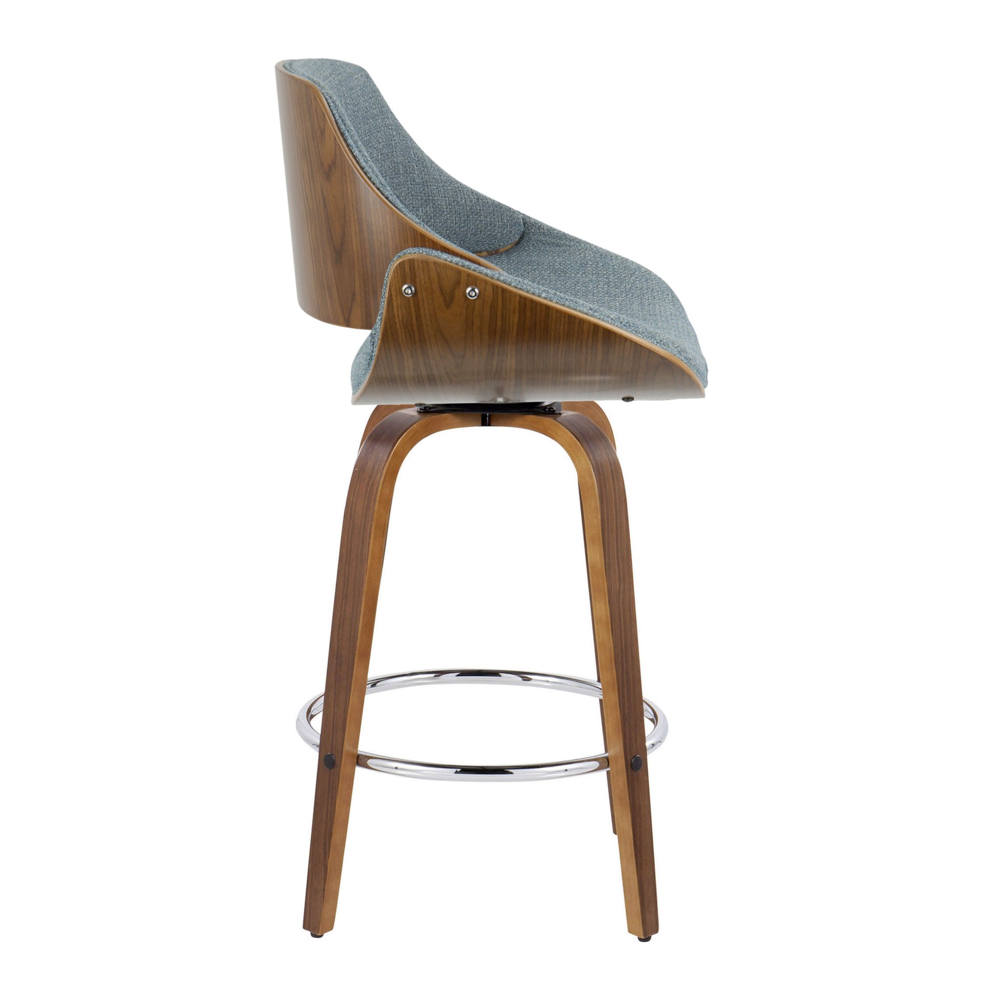Fabrizzi - Mid-Century Modern Fixed Height Counter Stool With Swivel With Round Footrest (Set of 2) - Walnut / Blue - Image 3