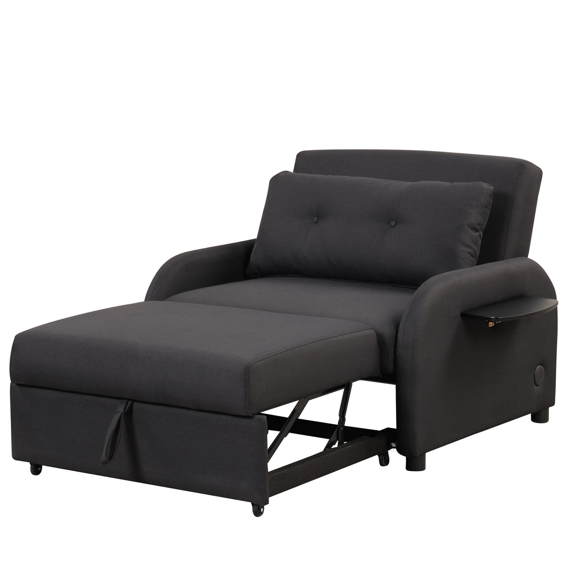 3 In 1 Pull Out Sofa Sleeper With Wing Table And USB Charge - Black - Image 20