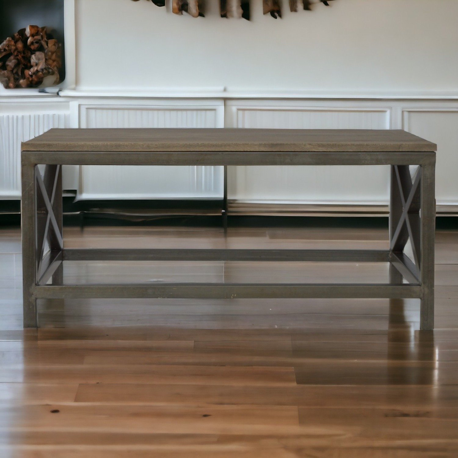 Industrial Cross Metal Coffee Table - Pewter - Image 2